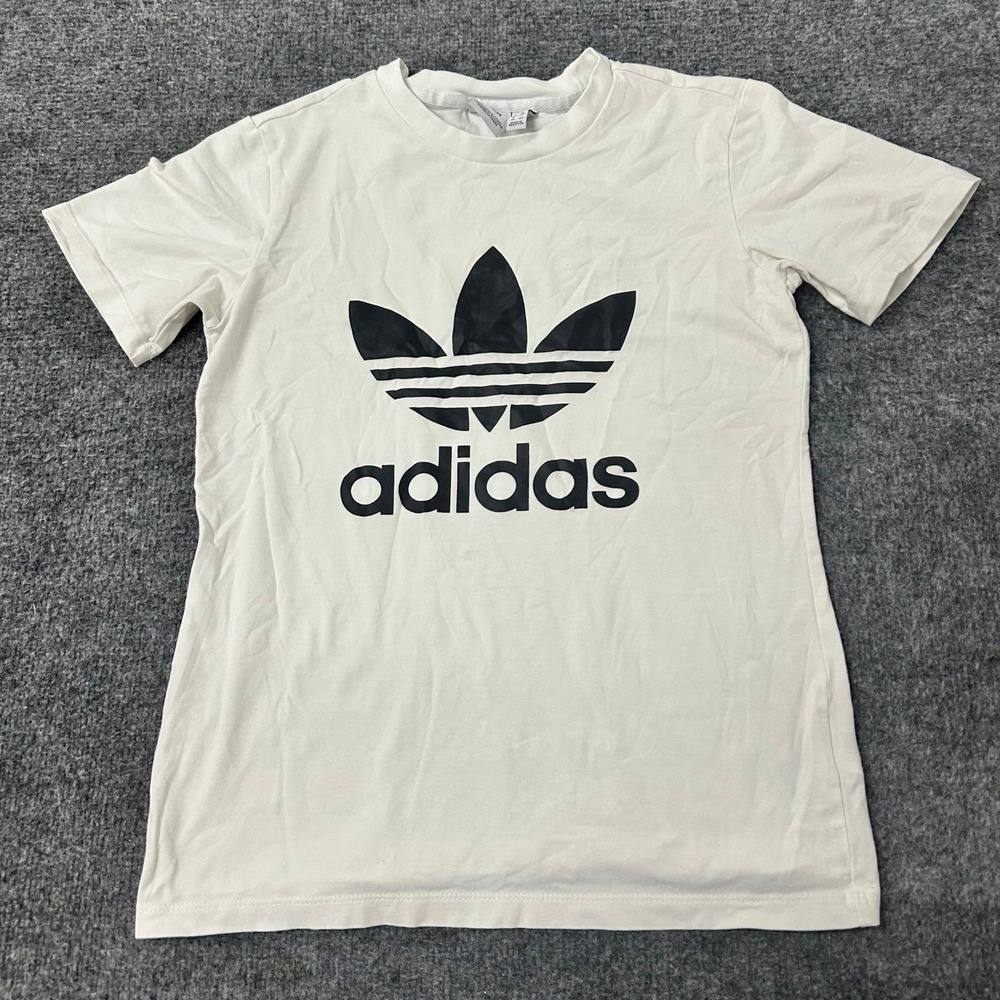 Adidas T-Shirt Womens S White Trefoil Logo Short Sleeve Slim Fit Cotton Blend